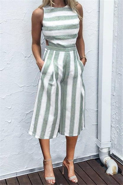 Casual gestreifter Jumpsuit mit weitem Bein