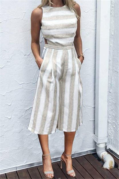 Casual gestreifter Jumpsuit mit weitem Bein
