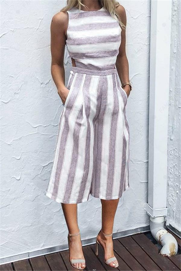 Casual gestreifter Jumpsuit mit weitem Bein