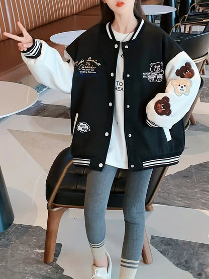 – College Jacke mit gemütlichem Bären Print für Damen