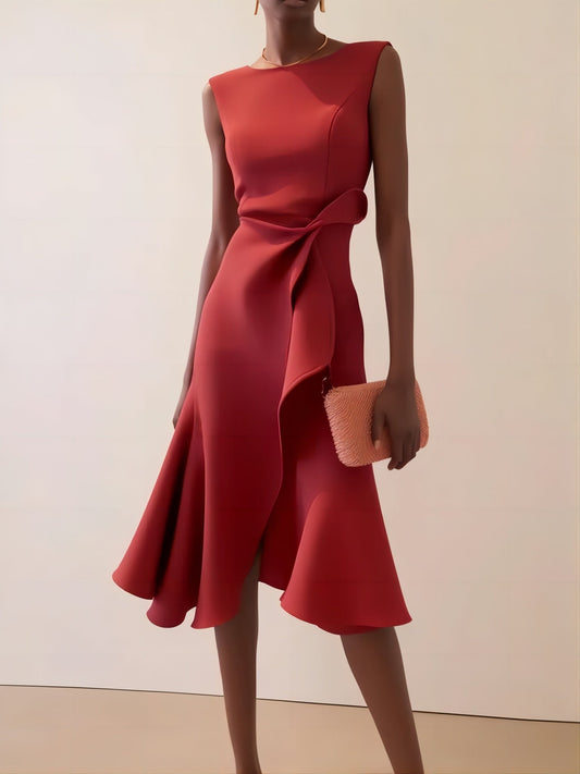 Midi-Kleid ohne Ärmel mit elegantem Volantmuster