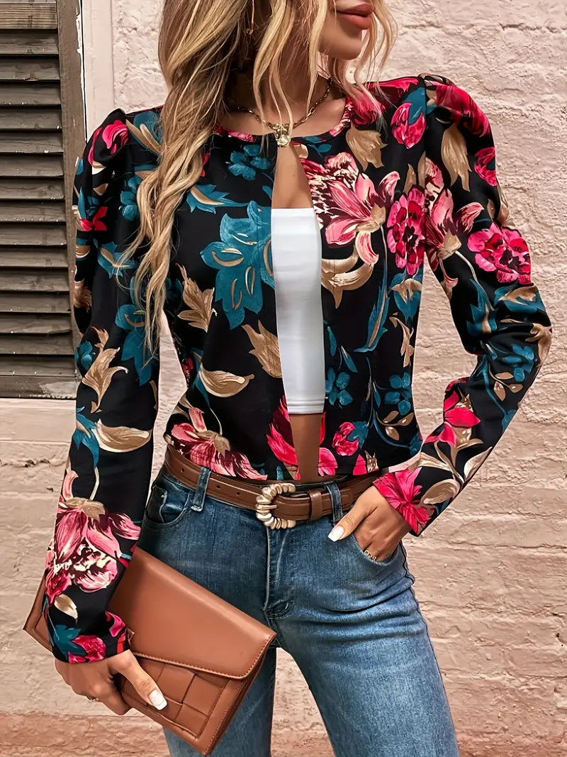 – Jacke mit Blumenmuster und offener Vorderseite