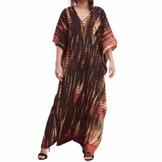 Langes Kleid mit Print und weiten Fledermausärmeln