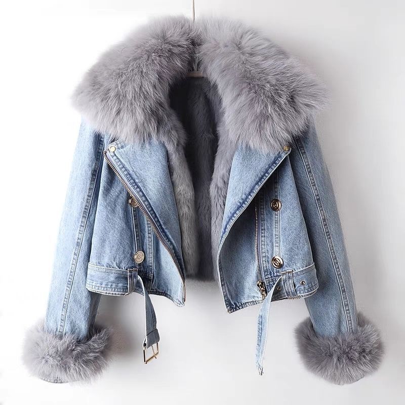 Zyphronix™ | Motorradjacke aus Denim mit abnehmbarem Kunstpelzkragen