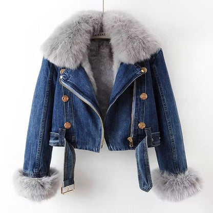 Zyphronix™ | Motorradjacke aus Denim mit abnehmbarem Kunstpelzkragen