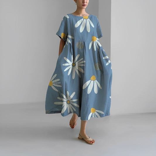 Boho-Kleid mit blauem Blumendruck