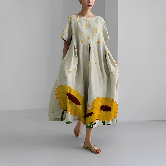 Bohème-Kleid mit gelbem Blumendruck