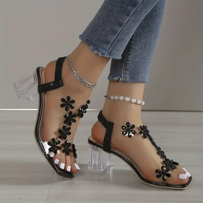 Camila® | Damensandalen mit Blume und Strassabsatz
