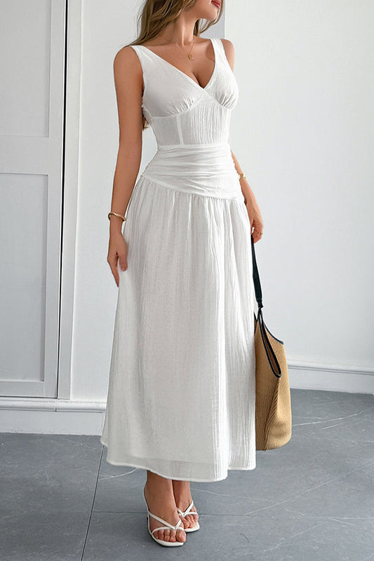 Ärmelloses Damen-Maxikleid mit V-Ausschnitt und Hohltaillierung