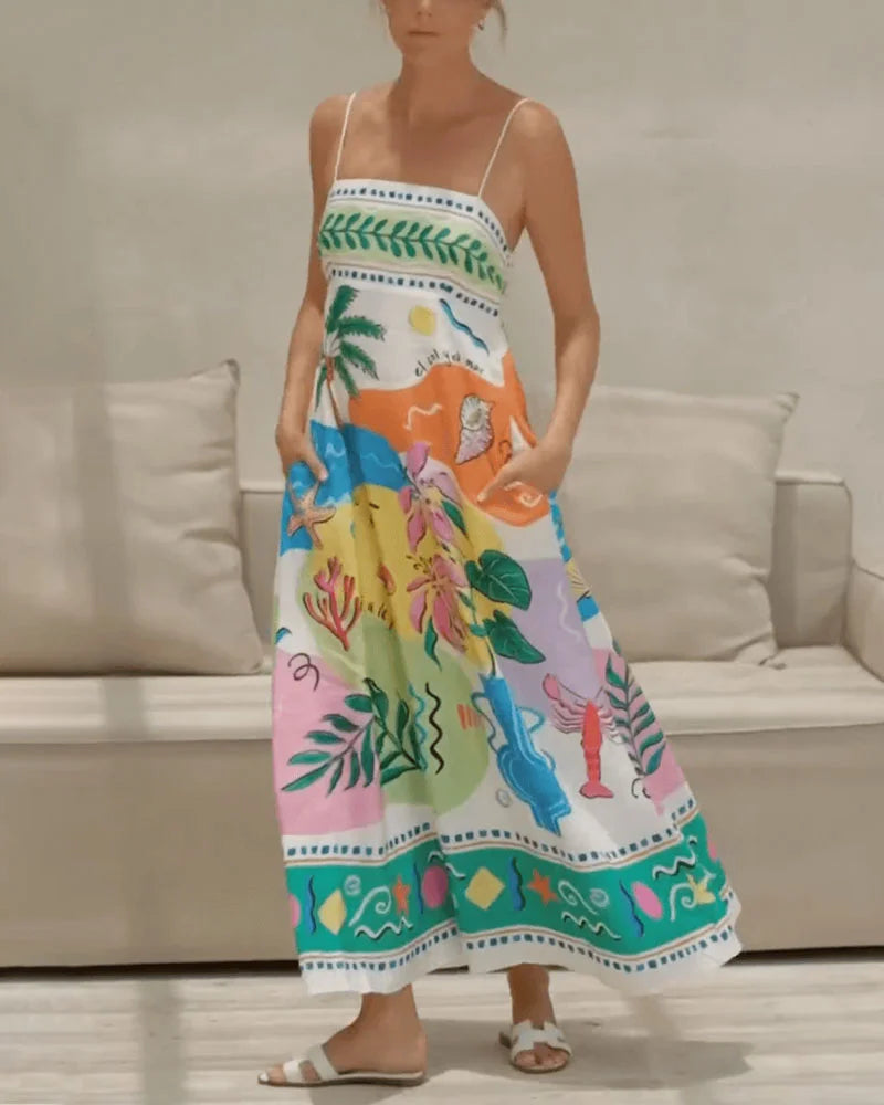 Kleid mit Sommerprint – Sommerurlaub auf einer Insel