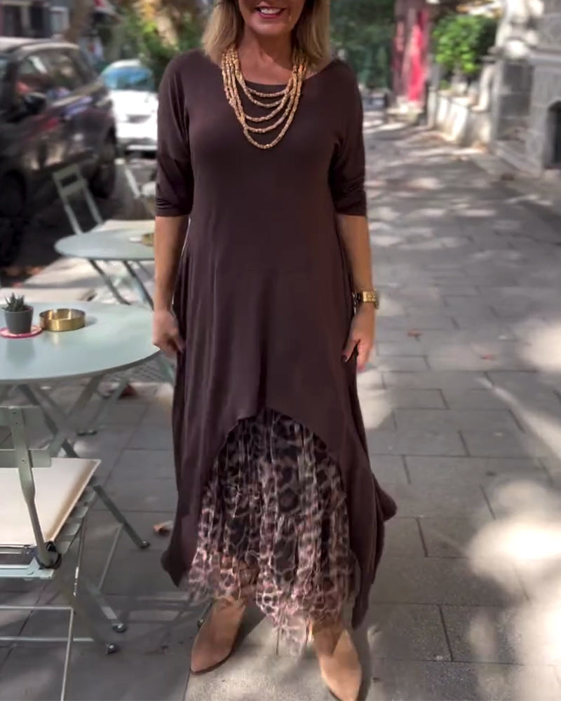 Langärmeliges Kleid unifarben unregelmäßig