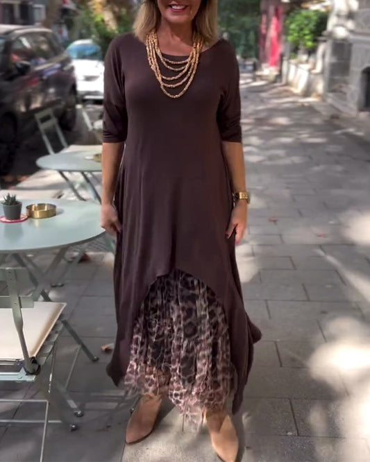 Langärmeliges Kleid unifarben unregelmäßig