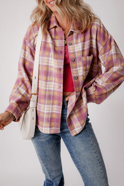 Jovelyn | Lässig Chic Rosa Kariertes Hemd Jacke