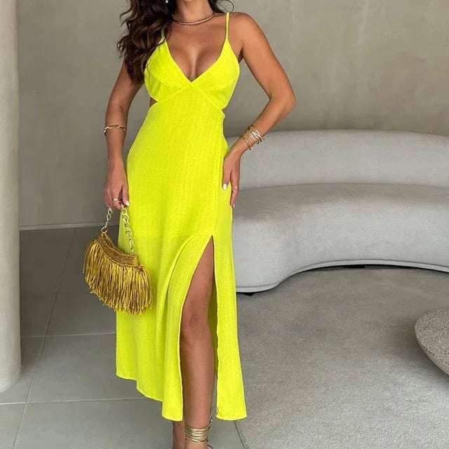 Langes Sommerkleid mit V-Ausschnitt