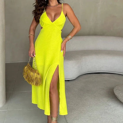Langes Sommerkleid mit V-Ausschnitt