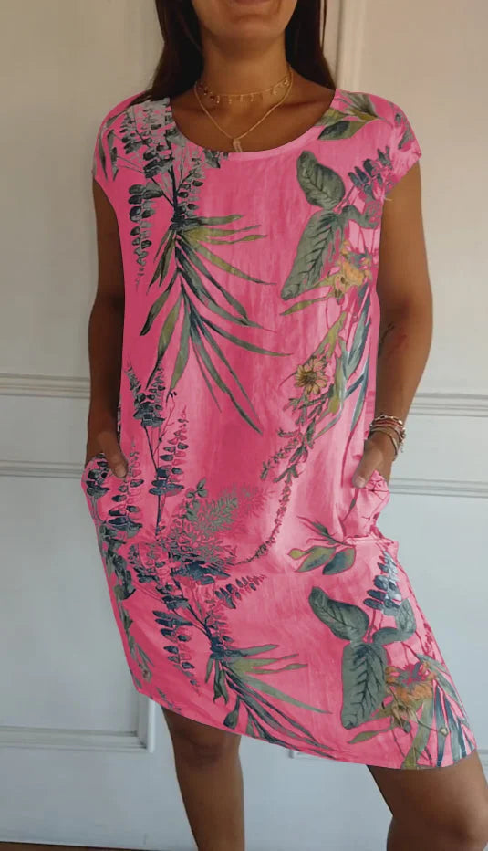 Anissa - Kleid aus bedruckter Baumwolle und Leinen für Frauen
