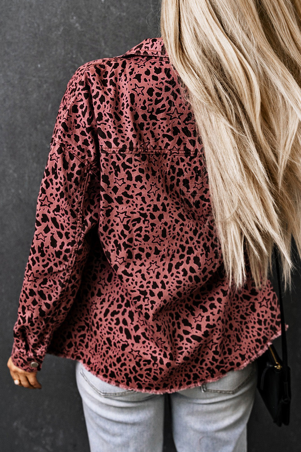 Maeve | Chic Leopardenmuster rosa Jeanshemd Jacke