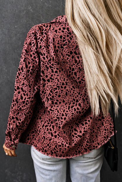 Maeve | Chic Leopardenmuster rosa Jeanshemd Jacke