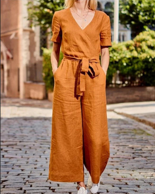 Linn - Jumpsuit mit Gürtel und kurzen Ärmeln