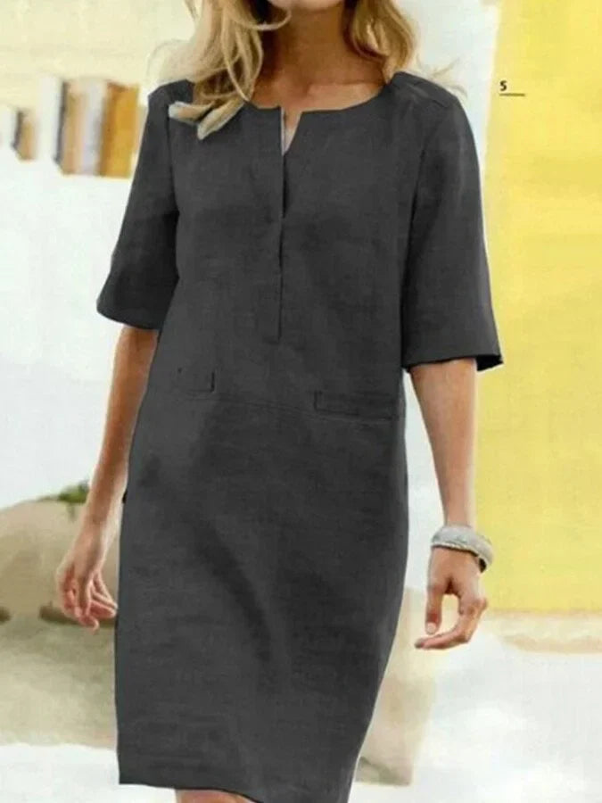 Ronsey - Kurzärmeliges Kleid aus Baumwolle und Leinen für Damen