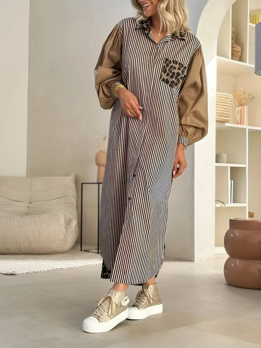 Cerulean | Stylisches Maxikleid mit Leopardenmuster und Streifen