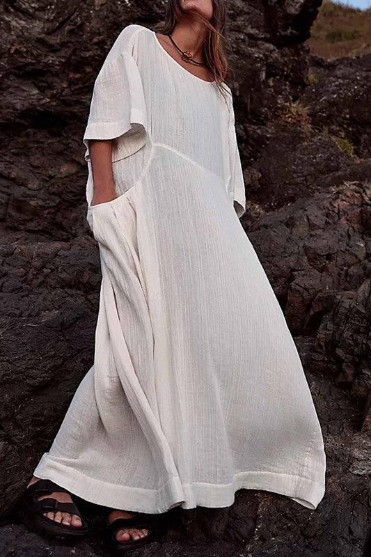 Melinda - Locker sitzendes, trendiges Kleid mit kurzen Ärmeln in Knitteroptik für große Größen