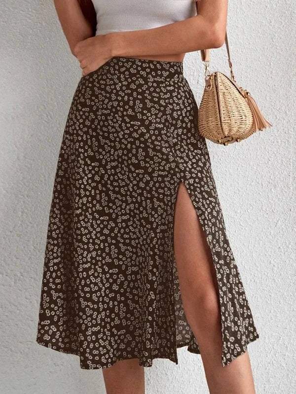 Midirock - Blumenmuster - hohe Taille, eleganter Schnitt, luftiger Stoff - perfekt für Sommertage