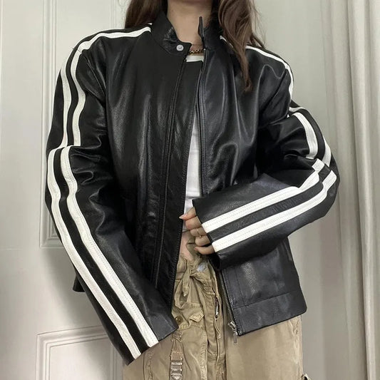PU-Lederjacke im Lokomotivstil