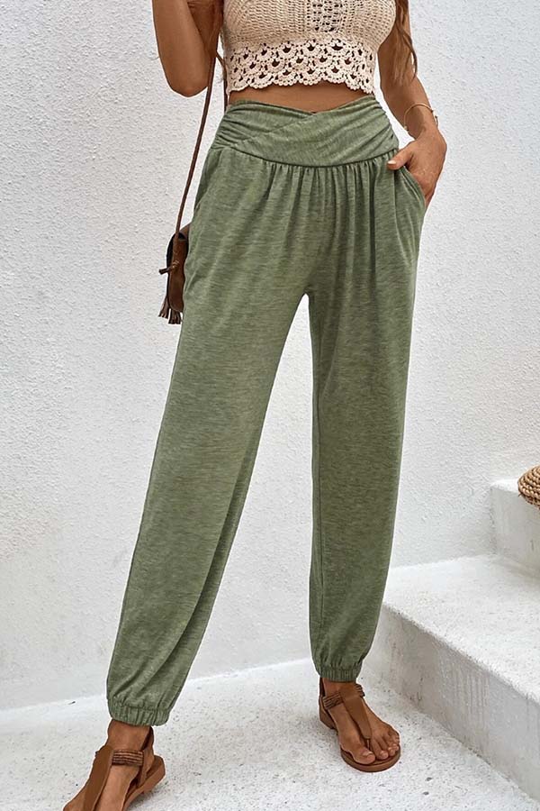 Temperament lässige Loose-Pocket-Hose mit hoher Taille
