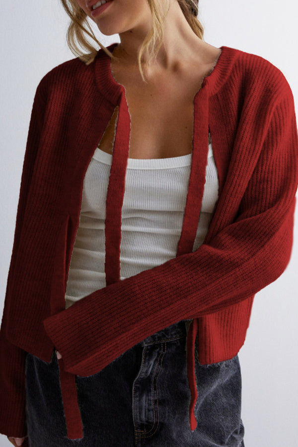 Eva - Lockere Strickjacke mit langen Ärmeln und Schnürung für Damen