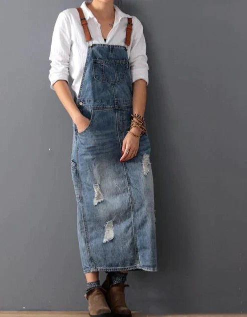 Romilly - Zerrissenes Denim-Overallkleid