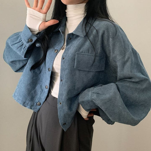 Blaue Jacke aus geripptem Samt für Damen