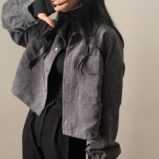 Dunkelgraue Jacke aus geripptem Samt für Damen