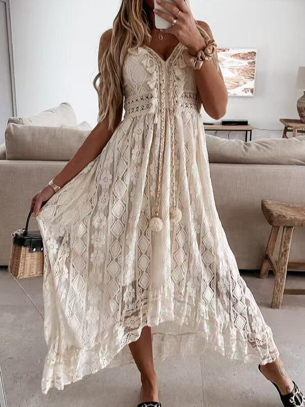 Hettie - Lässiges ärmelloses Kleid mit Spitzenquasten