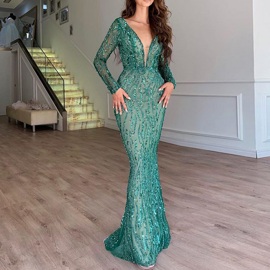 Lysandra - Paillettenkleid knöchellang mit langen Ärmeln