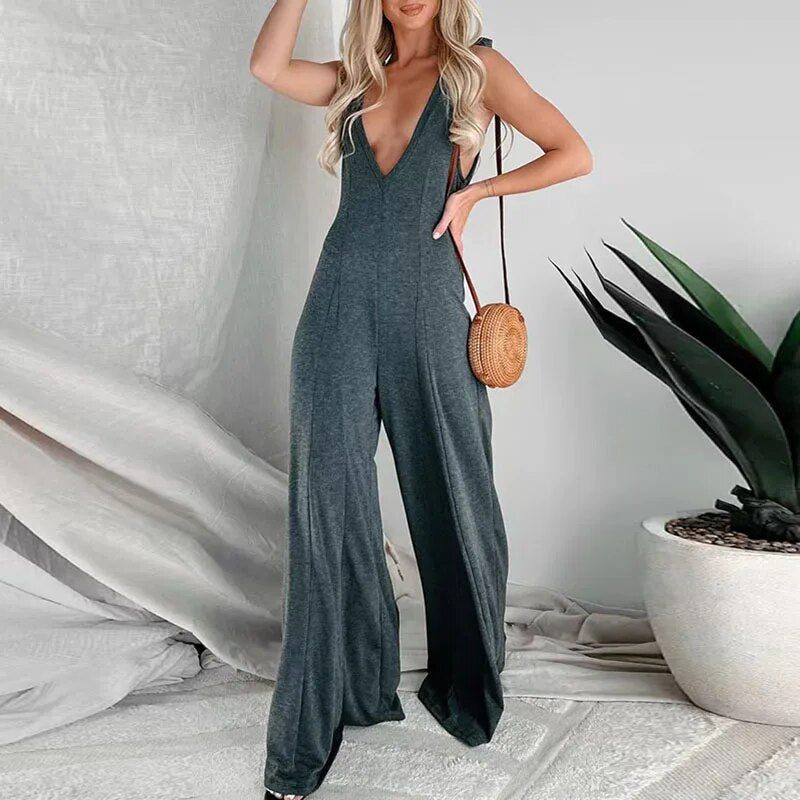 Veronique - Jumpsuit mit geknoteten Schultern und tiefem V-Ausschnitt für Damen
