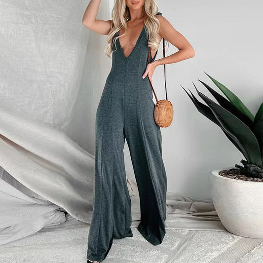 Veronique - Jumpsuit mit geknoteten Schultern und tiefem V-Ausschnitt für Damen