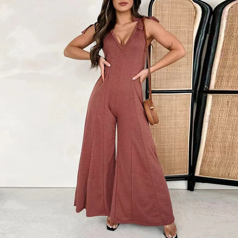Veronique - Jumpsuit mit geknoteten Schultern und tiefem V-Ausschnitt für Damen