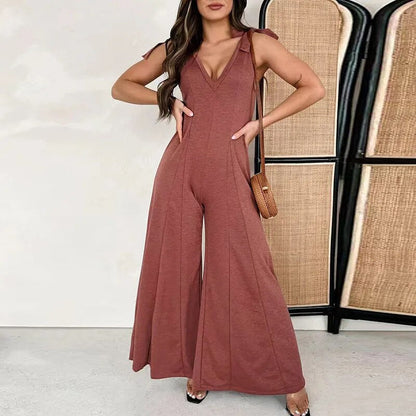 Veronique - Jumpsuit mit geknoteten Schultern und tiefem V-Ausschnitt für Damen