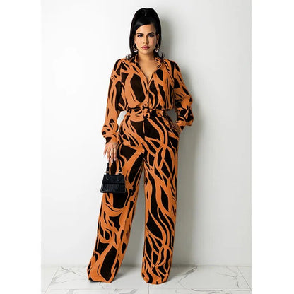 Selima - Damen-Jumpsuit mit Wellenstreifen, langen Ärmeln und weiten Beinen