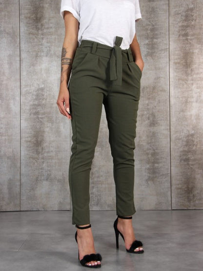 Valerie - Schmale Chiffonhose mit elastischem Bund und Bindeband an der Taille