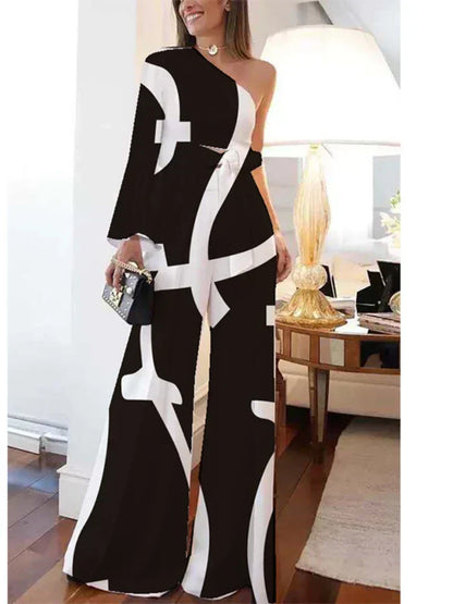 Fanny - Damen-Jumpsuit mit diagonalen Schultern und Bindeband an der Taille