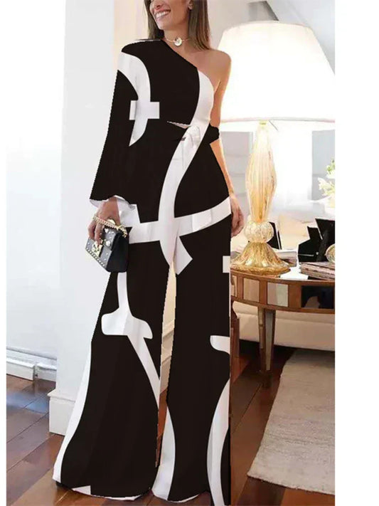 Fanny - Damen-Jumpsuit mit diagonalen Schultern und Bindeband an der Taille