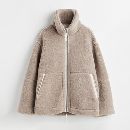 Warme Teddyfleecejacke mit Reißverschluss für Frauen