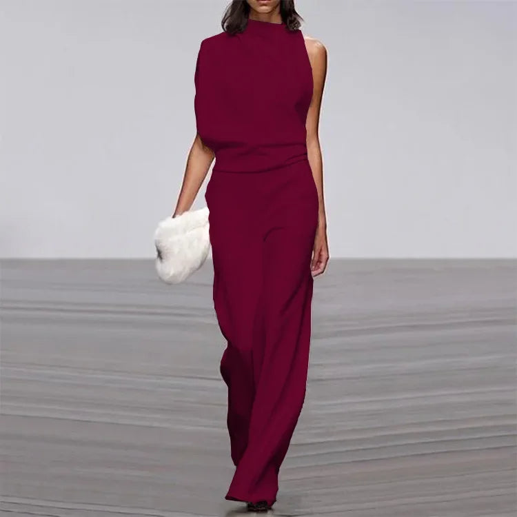 Eleganter weicher ärmelloser Jumpsuit mit weitem Bein | Damen Sommer Jumpsuit