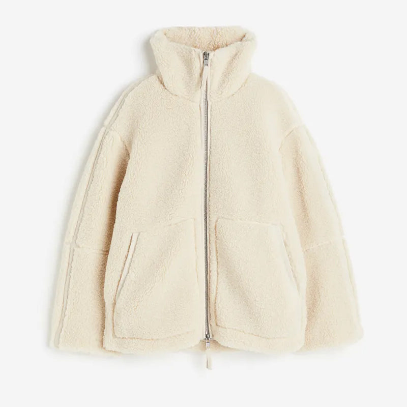 Warme Teddyfleecejacke mit Reißverschluss für Frauen