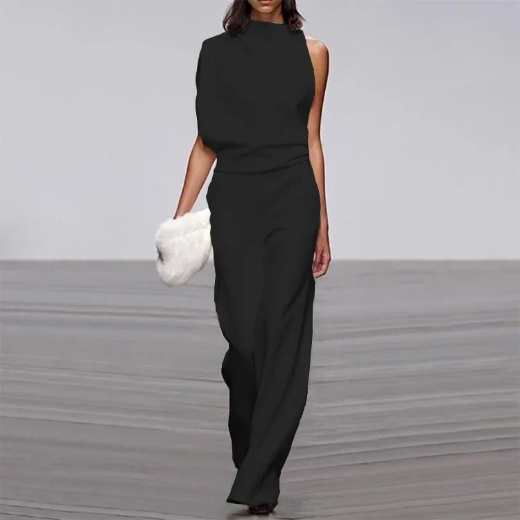 Eleganter weicher ärmelloser Jumpsuit mit weitem Bein | Damen Sommer Jumpsuit
