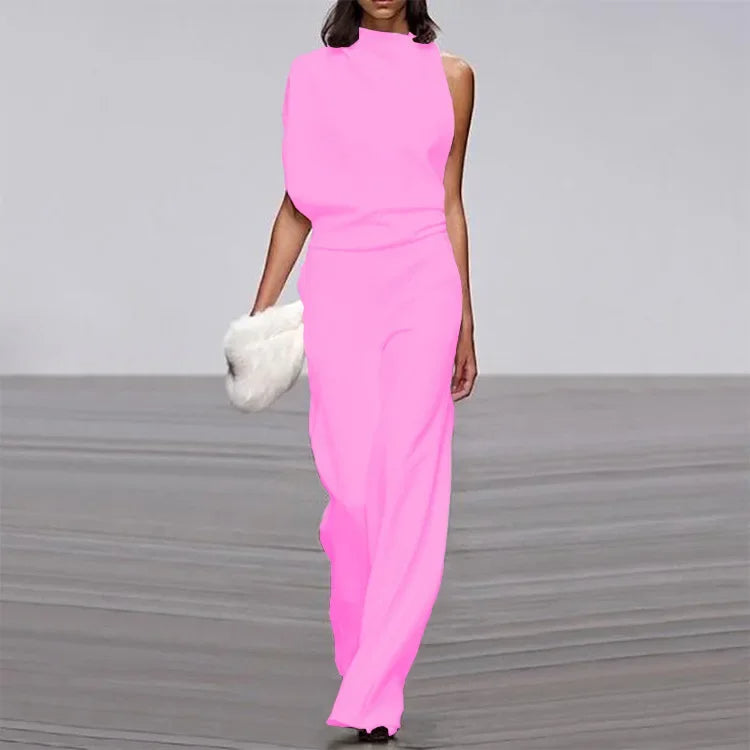 Eleganter weicher ärmelloser Jumpsuit mit weitem Bein | Damen Sommer Jumpsuit