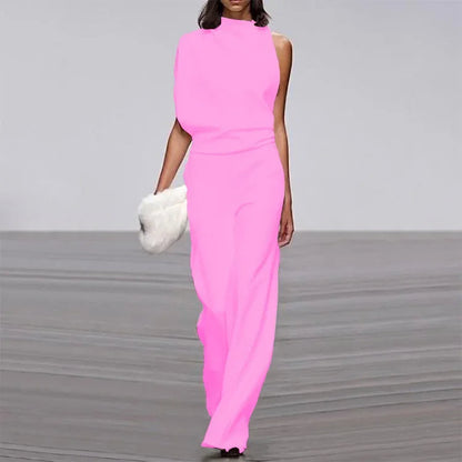 Eleganter weicher ärmelloser Jumpsuit mit weitem Bein | Damen Sommer Jumpsuit