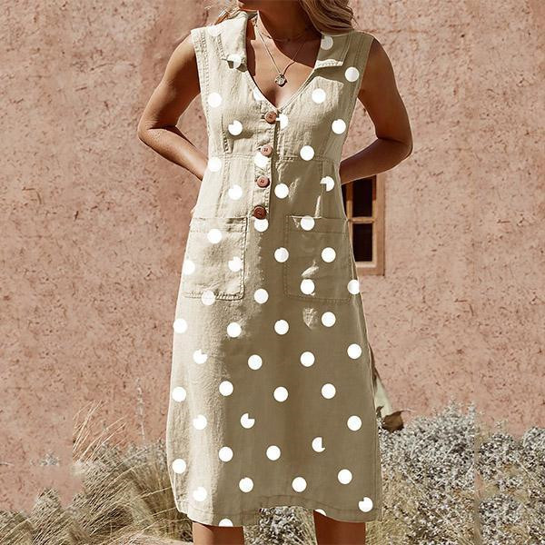 Elegantes Kleid mit Taschen und Punkten, mit Knöpfen verschließbar, in Übergröße